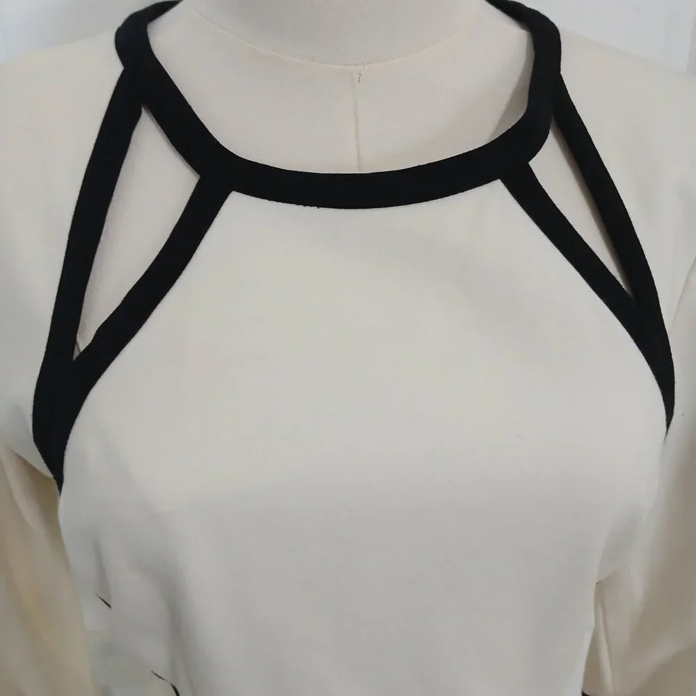 Banana Republic Trim Sheath Dress Women’s Size 8 Cream Black - Like New - Picture 3 of 8